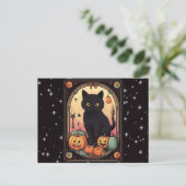 Black Cat Jack-O' Lantaarns Tarot Halloween Feestdagenkaart (Staand voorkant)