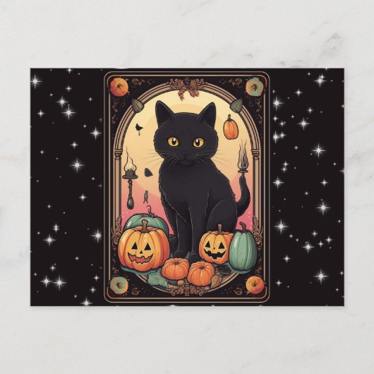 Black Cat Jack-O' Lantaarns Tarot Halloween Feestdagenkaart (Voorkant)