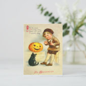 Black Cat Jack O Lanter Pumpkin Girl Briefkaart (Staand voorkant)