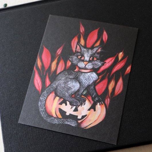 Black Cat Jack O Lantern Autumn Natuur Briefkaart