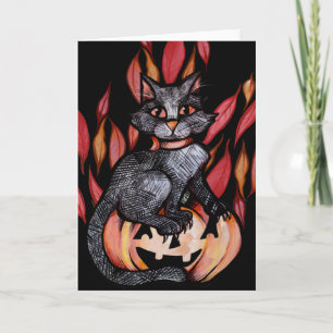 Black Cat Jack O Lantern Autumn Natuur Kaart
