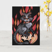 Black Cat Jack O Lantern Autumn Natuur Kaart (Gele Bloem)