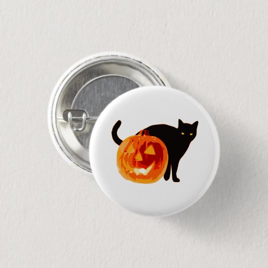 Black Cat & Jack O' Lantern Halloween Button (Voorkant /achterkant)