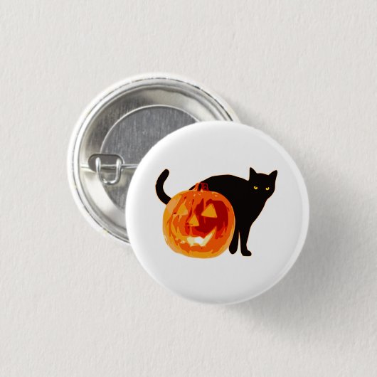 Black Cat & Jack O' Lantern Halloween Button (Voorkant /achterkant)