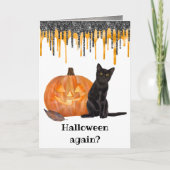 Black Cat Jack o' Lantern Halloween Card Kaart (Voorkant)