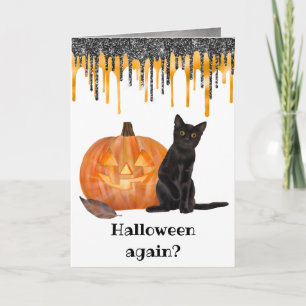 Black Cat Jack o' Lantern Halloween Card Kaart