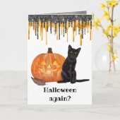 Black Cat Jack o' Lantern Halloween Card Kaart (Gele Bloem)
