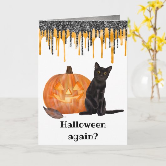 Black Cat Jack o' Lantern Halloween Card Kaart (Gele Bloem)
