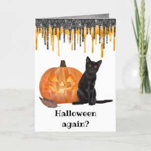 Black Cat Jack o' Lantern Halloween Card Kaart