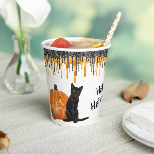 Black Cat Jack o' Lantern Halloween Paper Cups Papieren Bekers (Insitu)