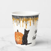 Black Cat Jack o' Lantern Halloween Paper Cups Papieren Bekers (Voorkant)
