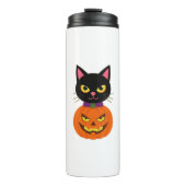 Black Cat & Jack-O'-Lantern Halloween Spooky Thermosbeker (Voorkant)