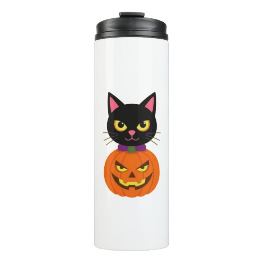 Black Cat & Jack-O'-Lantern Halloween Spooky Thermosbeker (Voorkant)