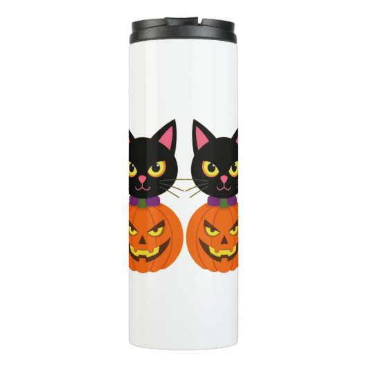 Black Cat & Jack-O'-Lantern Halloween Spooky Thermosbeker (Achterkant)