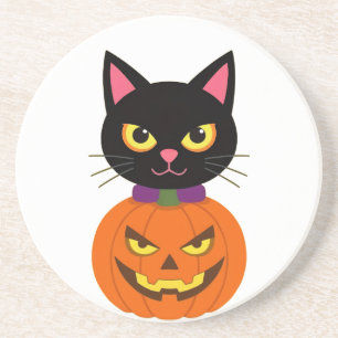 Black Cat & Jack-O'-Lantern Halloween Spooky Zandsteen Onderzetter