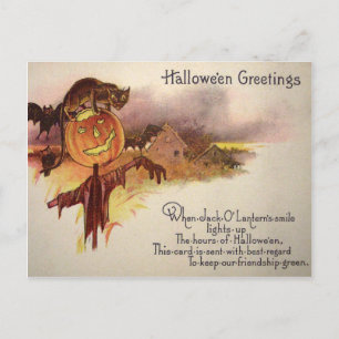 Black Cat Jack O' Lantern Pumpkin Bat Owl Briefkaart