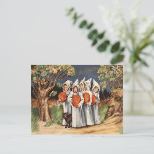 Black Cat Jack O Lantern Pumpkin Ghost Briefkaart (Staand voorkant)