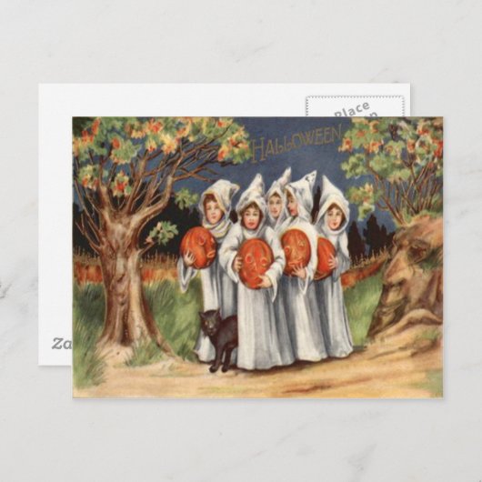 Black Cat Jack O Lantern Pumpkin Ghost Briefkaart (Voorkant / Achterkant)