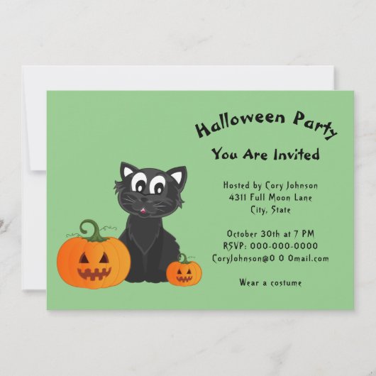 Black Cat Jack o' Lantern Pumpkin Halloween Party Kaart (Voorkant)
