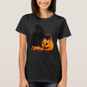 Black Cat Jack O' Lantern Pumpkin Sweet Snoep T-shirt