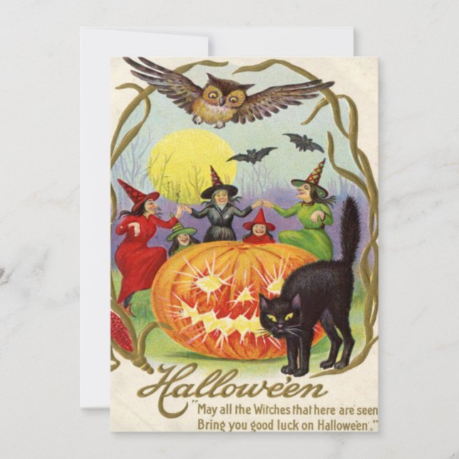 Black Cat Jack O Lantern Pumpkin Witch Full Moon (Voorkant)