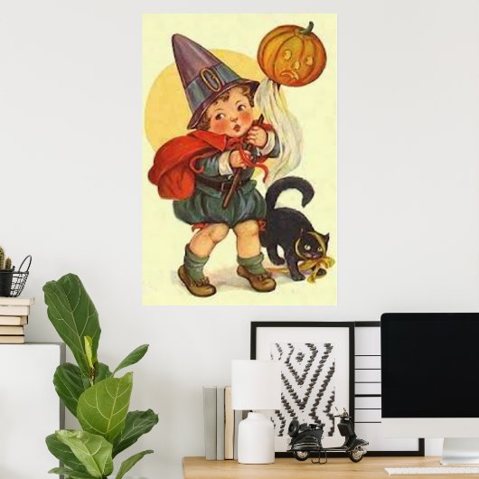 Black Cat Jack O Lantern Pumpkin Witch Moon Poster (Thuiskantoor)