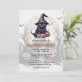 Black Cat Jack-O-Lanterns Halloween Party Kaart (Staand voorkant)