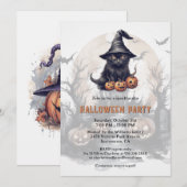 Black Cat Jack-O-Lanterns Halloween Party Kaart (Voorkant / Achterkant)