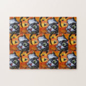 Black Cat & Jack O'Lantern Halloween Jigzaag Puzzl Legpuzzel (Horizontaal)