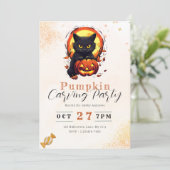 Black Cat Jack'o - Lantaarn Pompoen Carving Party Kaart (Staand voorkant)