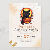 Black Cat Jack'o - Lantaarn Pompoen Carving Party Kaart (Voorkant / Achterkant)