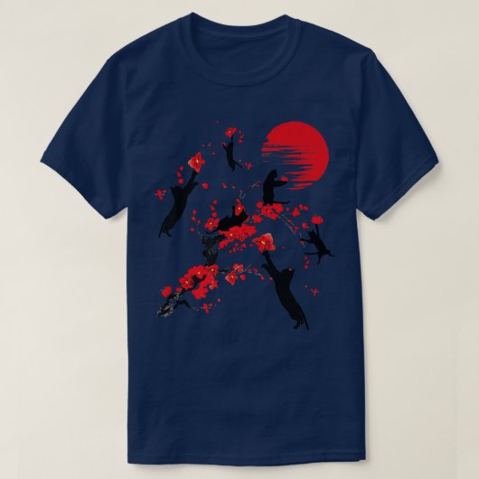 Black Cat Japanse Cherry Blossom Flower  G T-shirt (Design voorkant)