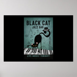 Black Cat Jazz Bar Funny Black Cat Playing Piano Poster