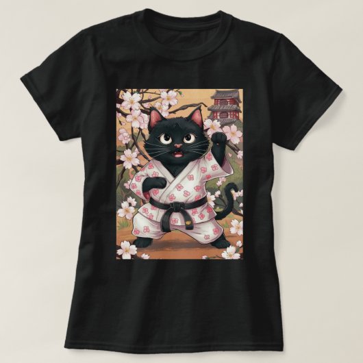 Black Cat Karate Schattige Kimono T-shirt (Design voorkant)