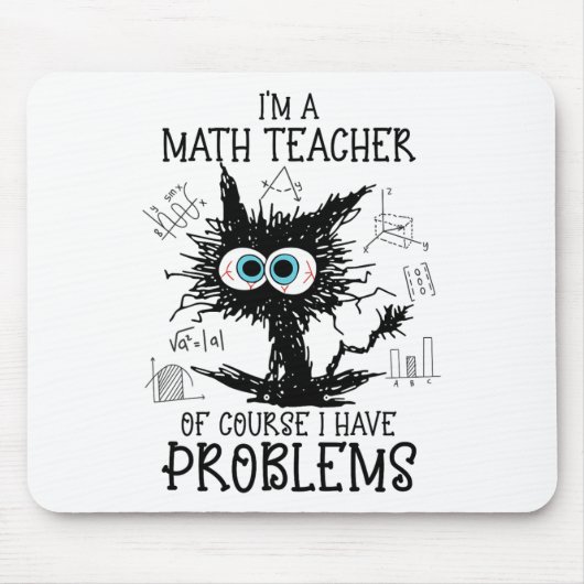 Black Cat Kat Ik ben een Wiskunde docent Natuurlij Muismat (Voorkant)