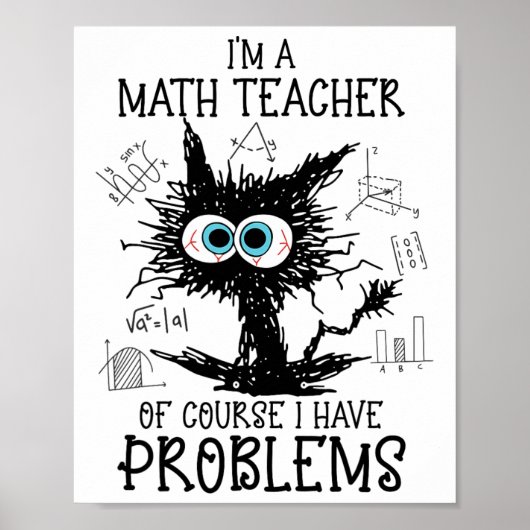 Black Cat Kat Ik ben een Wiskunde docent Natuurlij Poster (Voorkant)