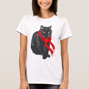 Black Cat Keeping Warm met Kerstmis T-shirt