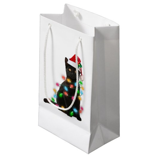 Black Cat kerst lichthemd grappig kattenliefhebber Klein Cadeauzakje (Voorkant Gekanteld)