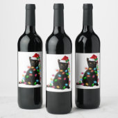 Black Cat kerst lichthemd grappig kattenliefhebber Wijn Etiket (Flessen)