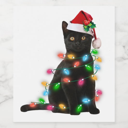 Black Cat kerst lichthemd grappig kattenliefhebber Wijn Etiket (Enkel label)