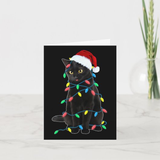 Black Cat Kerstboom Lights Fun Santa Kitten L Kaart (Voorkant)