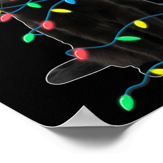 Black Cat Kerstboom Lights Fun Santa Kitten L Poster (Hoek)