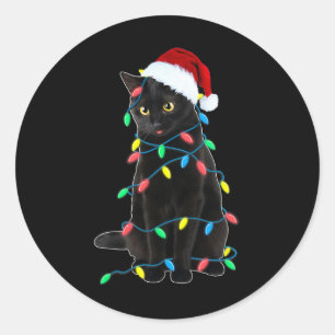 Black Cat Kerstboom Lights Fun Santa Kitten L Ronde Sticker
