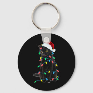 Black Cat Kerstboom Lights Fun Santa Kitten L Sleutelhanger