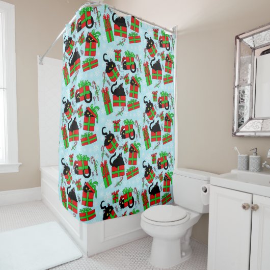 Black Cat kerstcadeaus Douchegordijn (In situ)