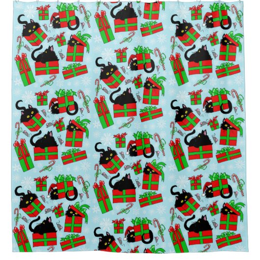 Black Cat kerstcadeaus Douchegordijn (Voorkant)