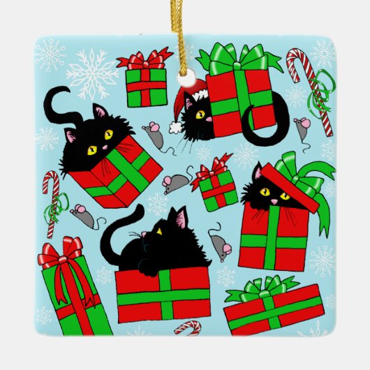 Black Cat kerstcadeaus Keramisch Ornament (Voorkant)