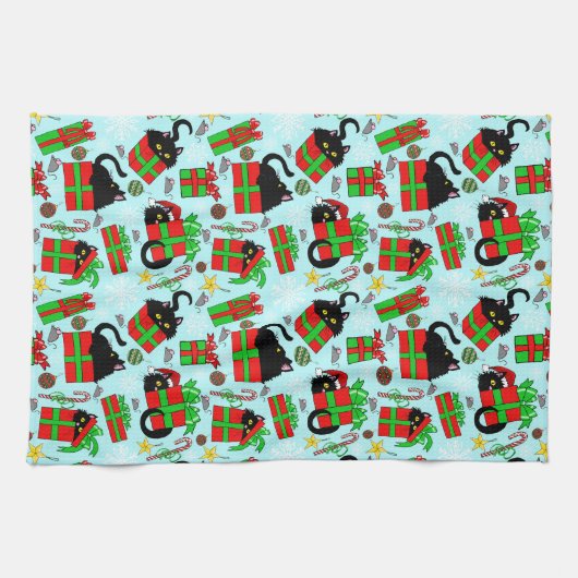 Black Cat kerstcadeaus Theedoek (Horizontaal)