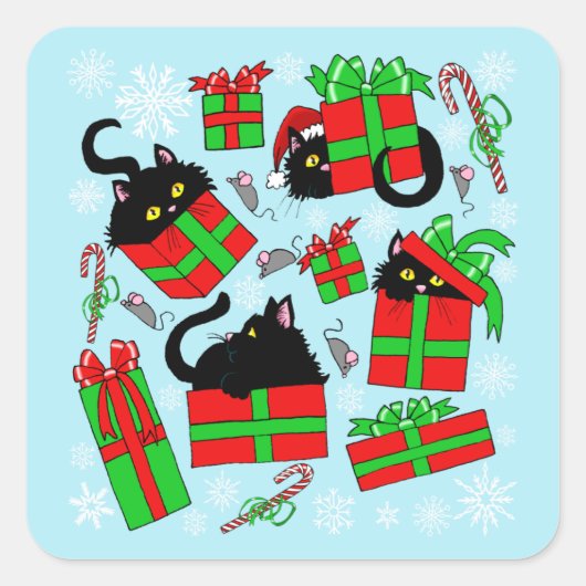 Black Cat kerstcadeaus Vierkante Sticker (Voorkant)