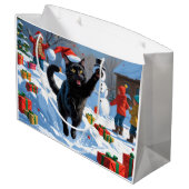 Black Cat Kerstfeest Sneeuwscène Groot Cadeauzakje (Achterkant Gekanteld)